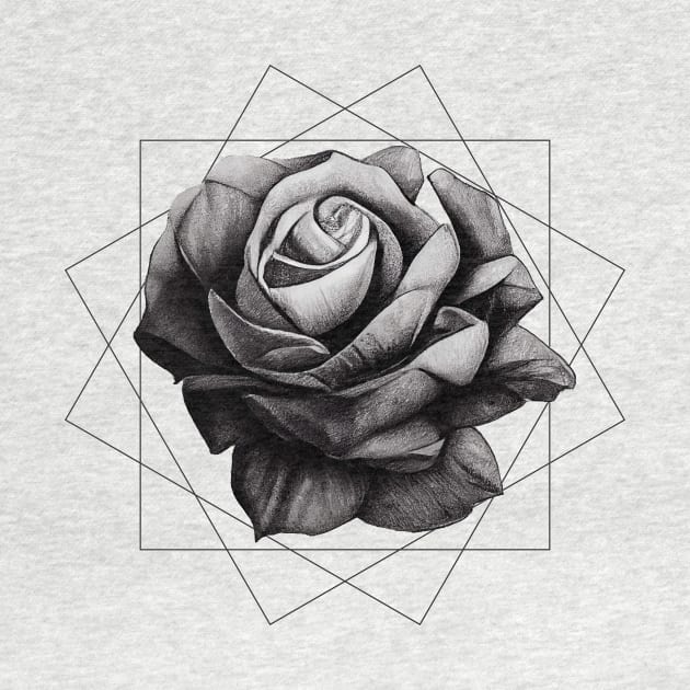 Rose Flower over a Geometric Pattern || Pencil Sketch by Mad Swell Designs